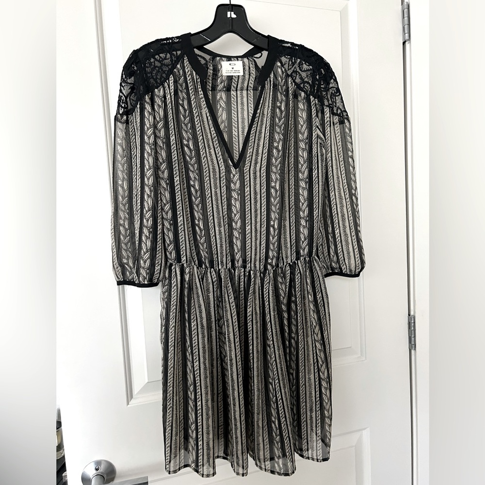 NWT sheer dress with lace inset and vintage pattern